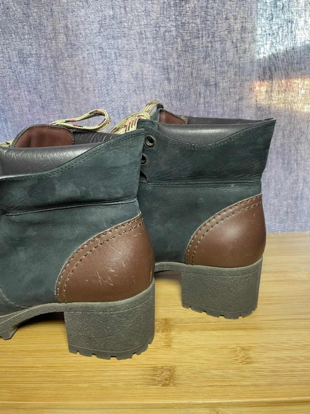 See By Chloe Eileen Block Heel Combat Boots Black Brown Cuff Lace Up Hiking 38 8
